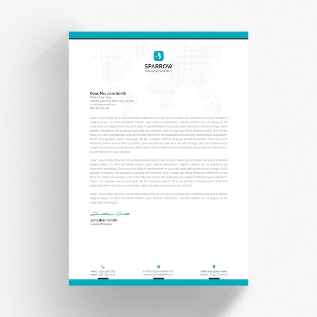 White letterhead template with aqua details