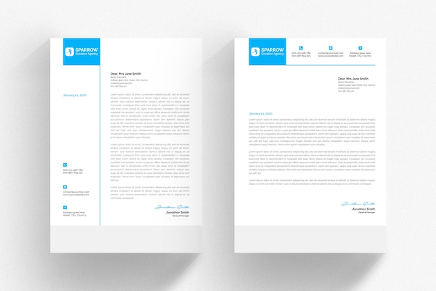 White letterhead template with blue details
