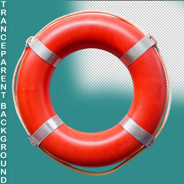 PSD white lifebuoy with red stripes and rope on transparent background