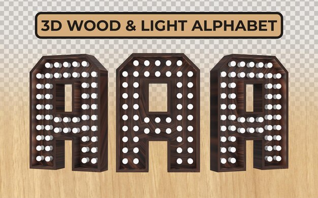 PSD リアルな3d木製アルファベット文字の白い電球