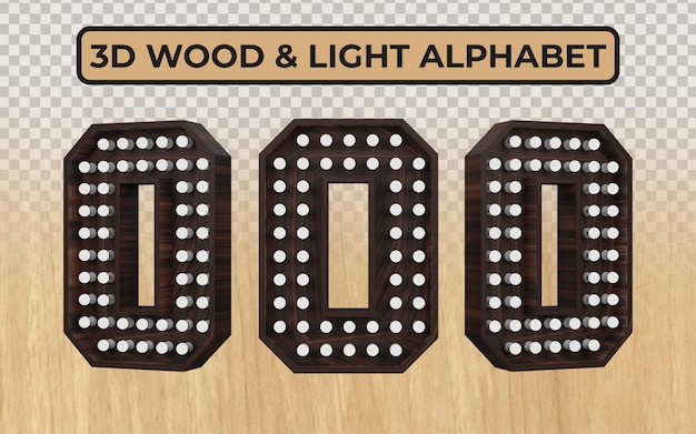 White Light Bulb in realistic 3D wooden Alphabet letters