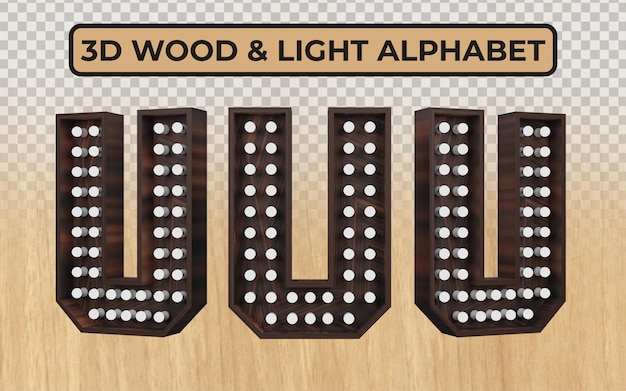 White light bulb in realistic 3d wooden alphabet letters