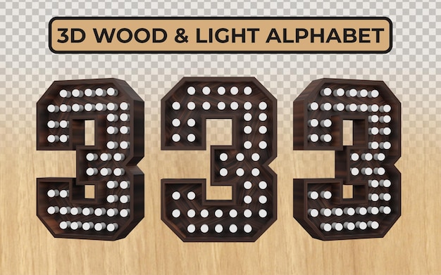 PSD white light bulb in realistic 3d wooden alphabet letters