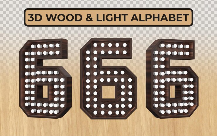 PSD white light bulb in realistic 3d wooden alphabet letters