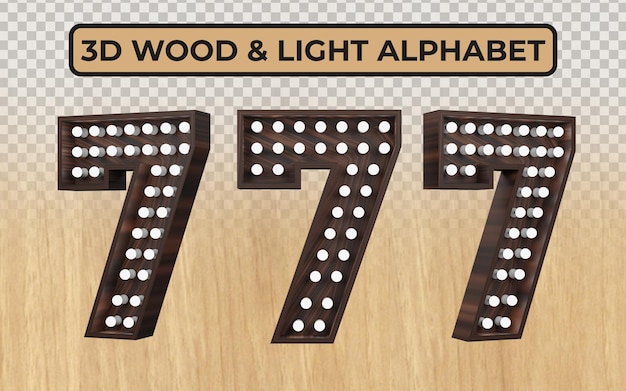 PSD white light bulb in realistic 3d wooden alphabet letters