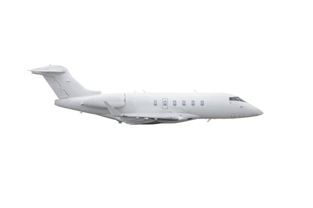 PSD white luxury private jet plane flying isolated