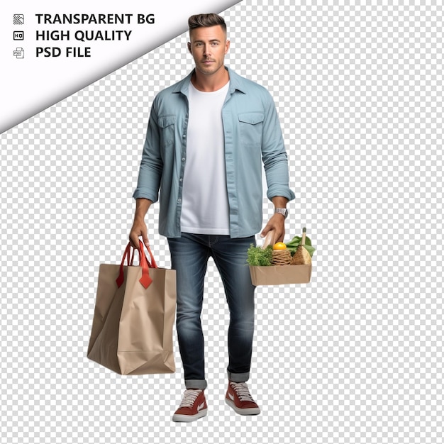 PSD white man shopping stile ultra realistico sfondo bianco