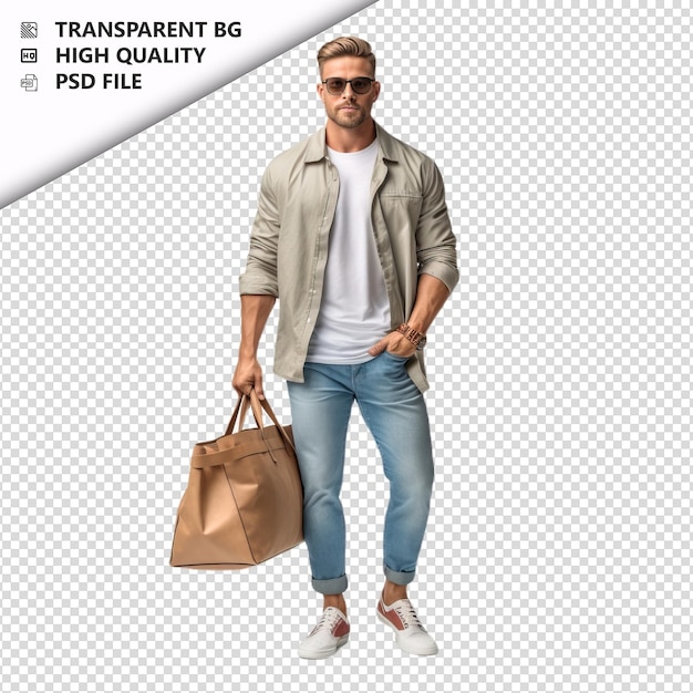 PSD white man shopping stile ultra realistico sfondo bianco