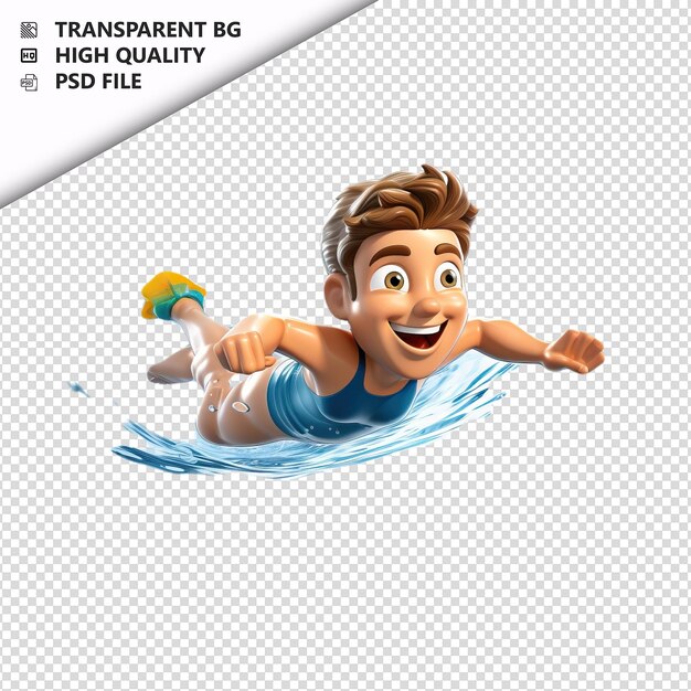 PSD white man swimming 3d cartoon style white background isol