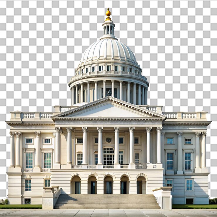 PSD white marble antique building public government court classic exterior isolated on transparent background