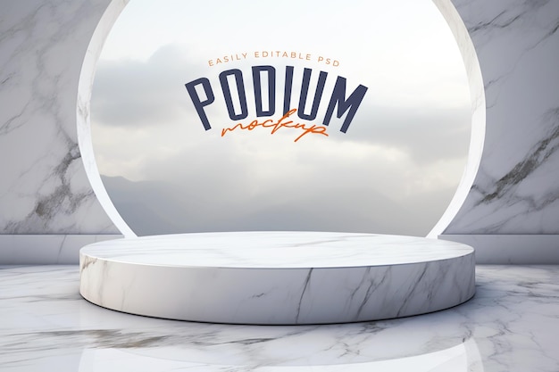 Modello di palco 3d minimalista in marmo bianco per la presentazione di prodotti alla luce solare