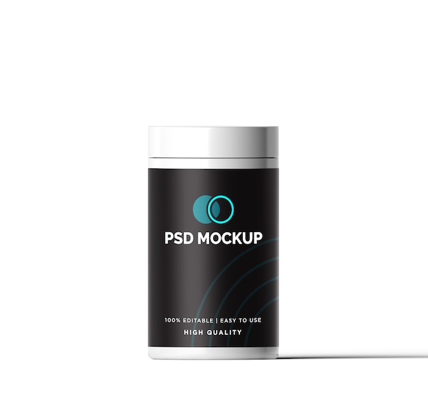 PSD white matte plastic supplement jar mockup