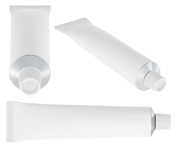 White Medical Ointment Tube Mockup different side and views 3D rendering isolated on transparent background