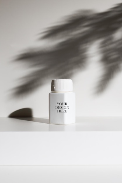 White medicine jar mockup with shadows