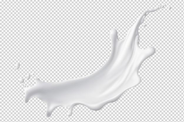 PSD white milk wave splash with splatters and drops ai cutout on transparent