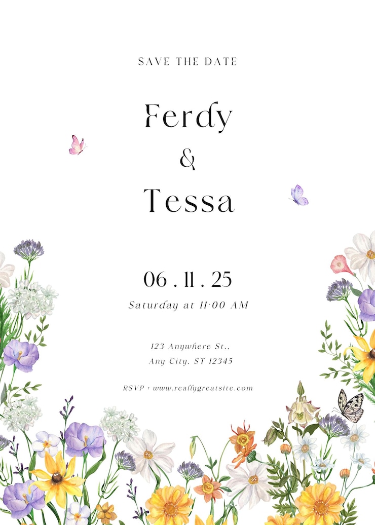 PSD white modern minimalist floral wedding invitation