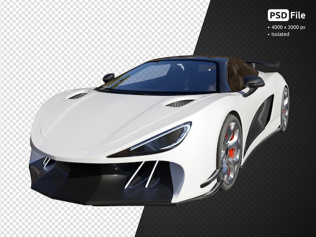 White modern sports car front angle view isolated 3d render