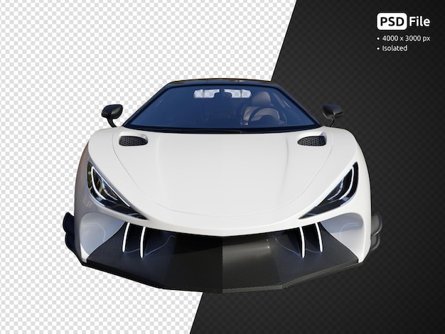 White modern sports car front view isolated 3d render