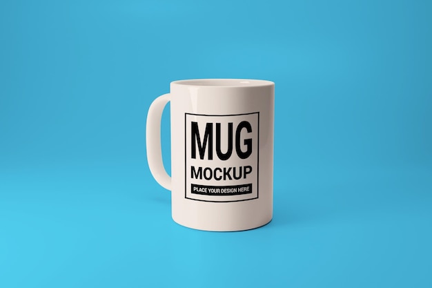 White mug on blue background mockup