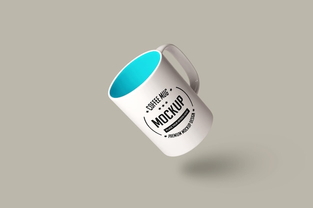 white mug mockup on blue inside and gray background