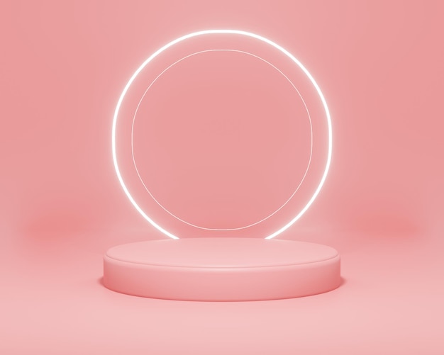 Luce al neon bianca podio colore rosa con sfondo rosa scena per prodotti di visualizzazione volantini