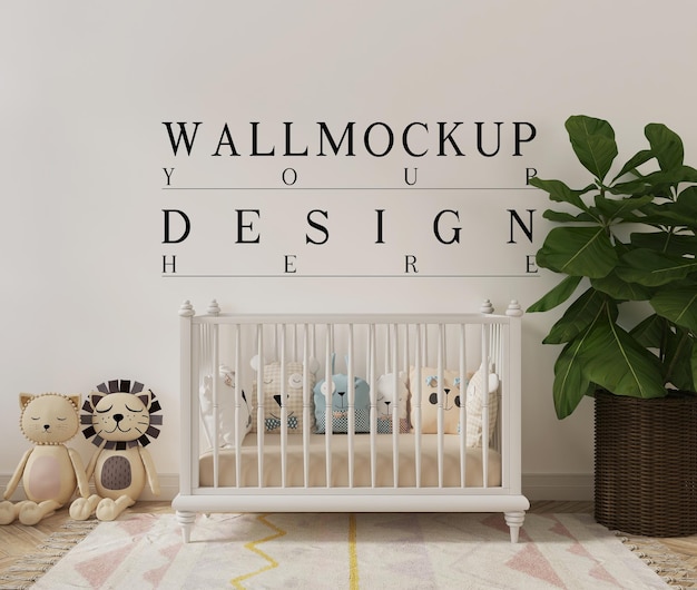 White nursery room with toys mockup wall