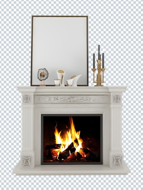 White old vintage fireplace transparent.