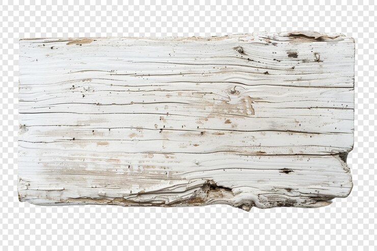 PSD white old wooden board isolated on transparent background