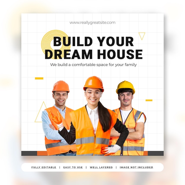 White and Orange Modern Construction Company Business Instagram Post Template