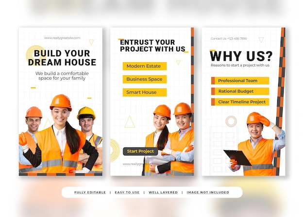 White and orange modern construction company business instagram story template