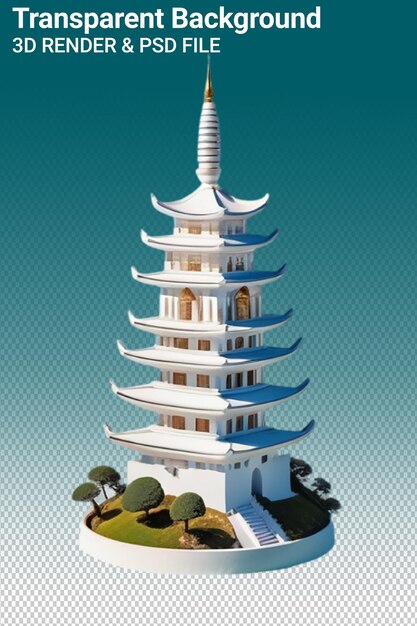 PSD a white pagoda with a green roof and a turtle on top