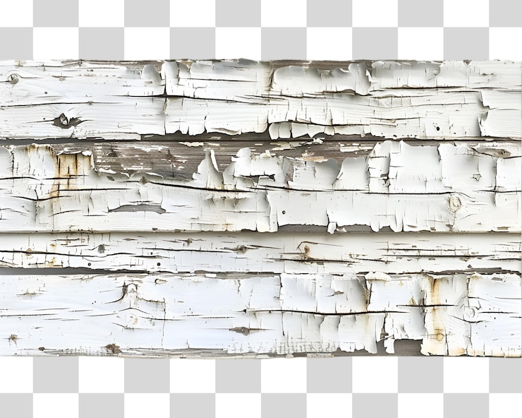 PSD white paint peeling on wooden wall on white background