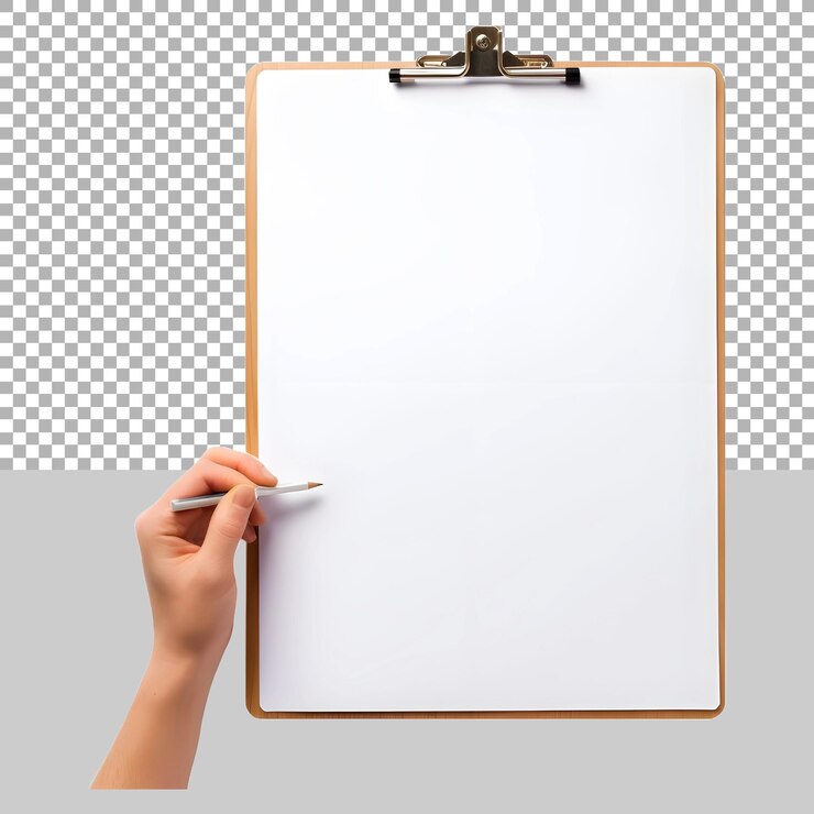 PSD white paper board with writing hand on transparent background ai generated