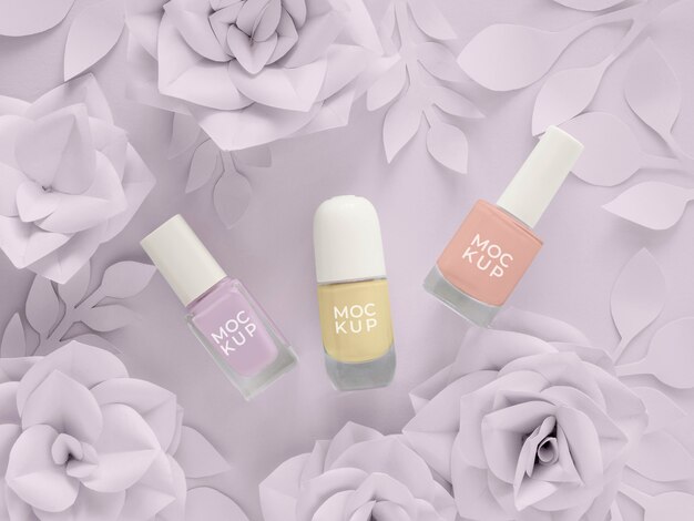 White paper flowers design with nail polish mockup