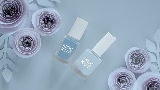 white paper flowers design with nail polish mockup