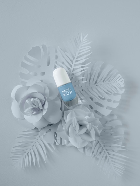 White paper flowers design with nail polish mockup