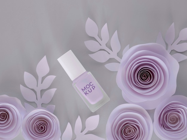 White paper flowers design with nail polish mockup