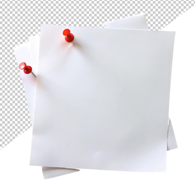 透明な背景でピンされた白い紙