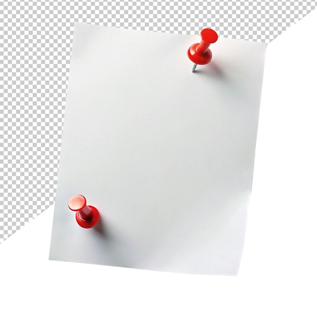 PSD white paper pinned with pin transparent background