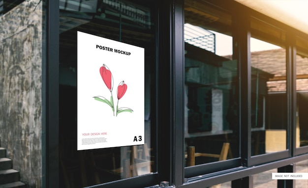 PSD レストランの正面に掲示されるホワイトペーパーのポスターマーケティングのためのプロモーション情報