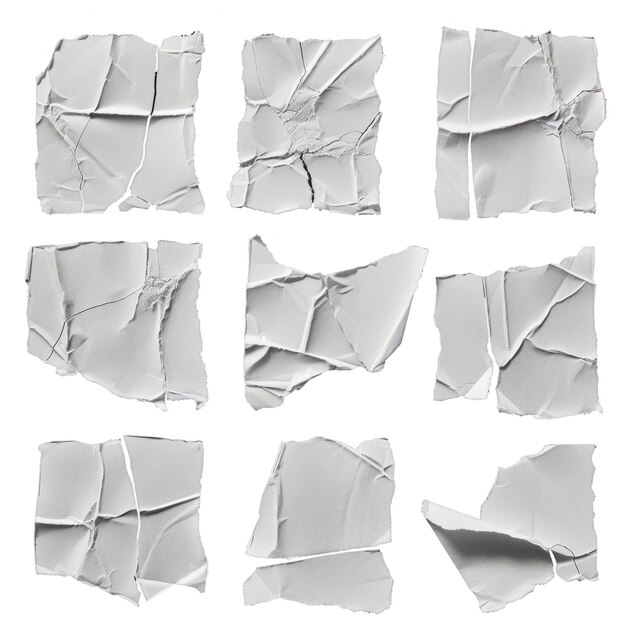 PSD white paper ripped pieces dirty wrinkled glued paper poster texture