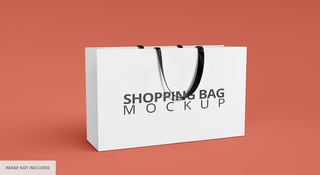 PSD white paper shopping bag mockup black ribbon