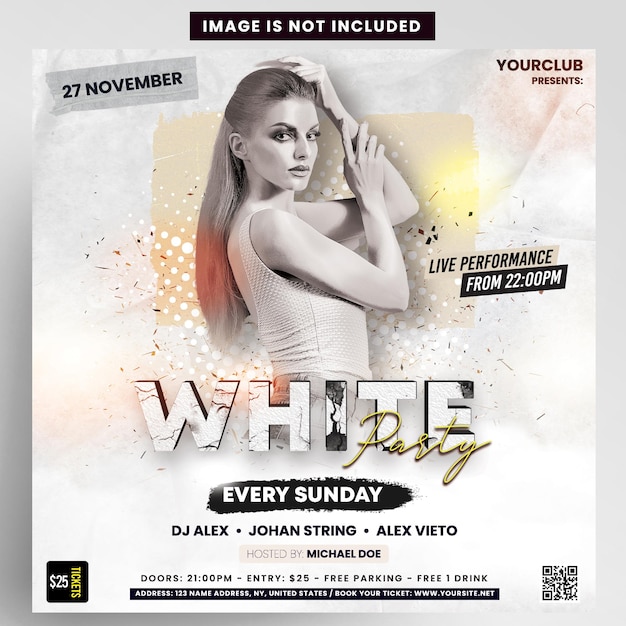 PSD white party elegant instagram flyer design