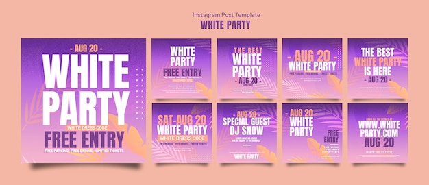 white party instagram posts collection with vegetation
