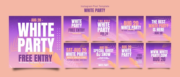 PSD white party instagram posts collection with vegetation