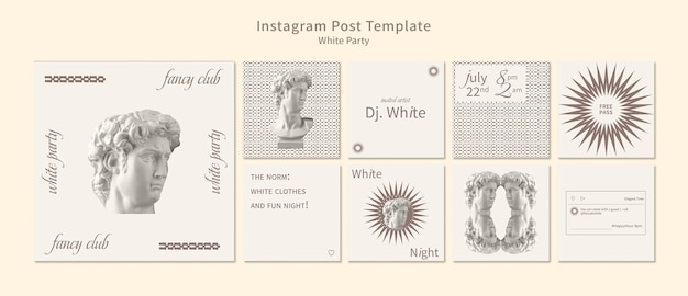 PSD collezione di post di instagram per feste bianche