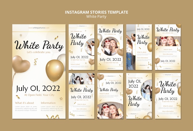 White party instagram stories collection with balloons