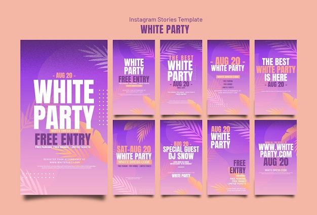 PSD white party instagram stories collection with vegetation