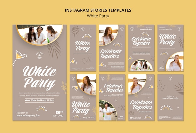 PSD white party instagram stories with leaves