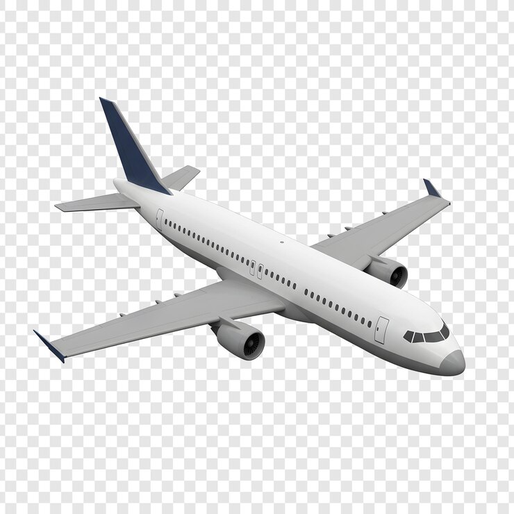 PSD white passenger airplane with blue tail and wings side view